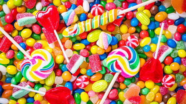 Colorful candies containing potentially harmful food dyes